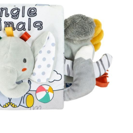 Carte Senzoriala, , pentru Bebelusi, 15x16x6 cm, cu Animalute, 3D, Cu Sunete si Fosnete, 0-3 Ani, Model Elefantel, Gri [5]