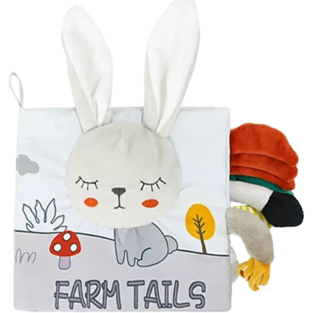 Jucarii interactive - Carte Senzoriala, , pentru Bebelusi, 15x16x6 cm, cu Animalute, 3D, Cu Sunete si Fosnete, 0-3 Ani, Model Iepuras, Gri