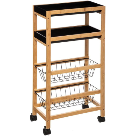 Casă - Carucior 5Five Blackwood cu 3 niveluri, bambus si MDF, 41x22x83 cm, natur si negru