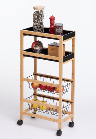 Carucior 5Five Blackwood cu 3 niveluri, bambus si MDF, 41x22x83 cm, natur si negru [6]