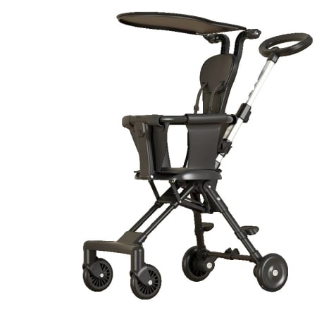 ✨TOATE PRODUSELE✨ - Carucior Pliabil, , 1-3 Ani, Reversibil, 4 Roti, Parasolar, din Aliaj de Aluminiu + Plastic + Textil, 52 x 42 x 90 cm, Negru