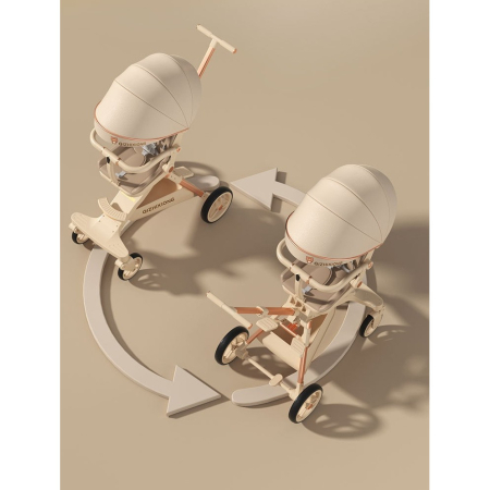 Carucior Sport 3in1, 6-36 Luni, Pliabil, Tavita pentru Masa, Pat de Dormit, Centura de Siguranta, Roti 360 Grade, Reversibil, Parasolar, Maner Reglabil, 64 x 35 x 100 cm, Panda, Crem [3]