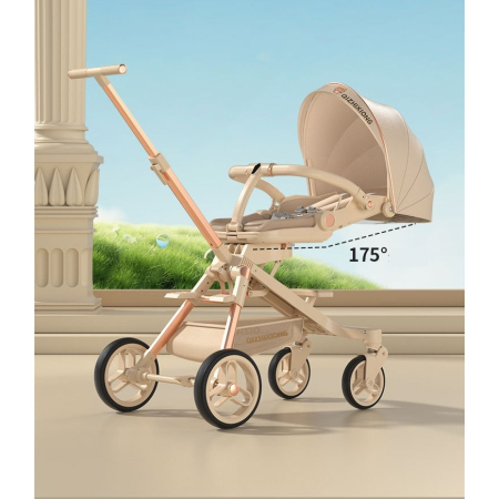 Carucior Sport 3in1, 6-36 Luni, Pliabil, Tavita pentru Masa, Pat de Dormit, Centura de Siguranta, Roti 360 Grade, Reversibil, Parasolar, Maner Reglabil, 64 x 35 x 100 cm, Bej [2]