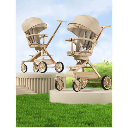 Carucior Sport 3in1, 6-36 Luni, Pliabil, Tavita pentru Masa, Pat de Dormit, Centura de Siguranta, Roti 360 Grade, Reversibil, Parasolar, Maner Reglabil, 64 x 35 x 100 cm, Bej [4]