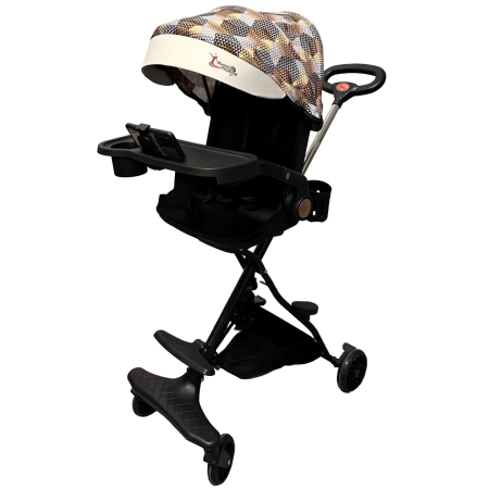 ✨TOATE PRODUSELE✨ - Carucior Sport 3in1, 6-36 Luni, Reversibil, Pliabil, Tavita pentru Masa, Pozitie de Somn, Centura de Siguranta, Roti 360, Suport Pahar, Copertina pentru Soare, 32x63x95cm, Maro Model Carouri