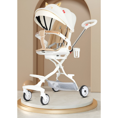 Carucior Sport 3in1, 6-36 Luni, Reversibil, Pliabil, Tavita pentru Masa, Pozitie de Somn, Centura de Siguranta, Roti 360, Suport Pahar, Copertina pentru Soare, 33x66x85cm, Alb Model Pisica [12]