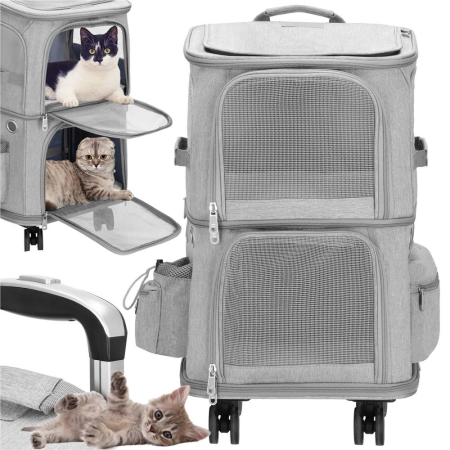Carucior tip troller pentru transport animale, dublu cu 2 compartimente separate, maxim 22 kg, 55x34x26 cm, gri [1]