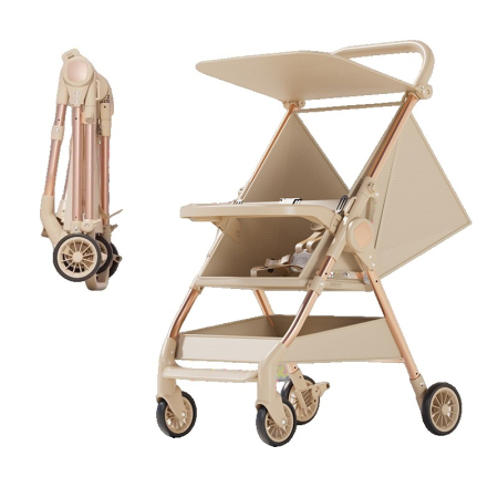 Carucioare Copii - Carut Pliabil, , Usor, Compatibil cu Avionul, de Plimbat/Dormit, Parasolar, Cutie Depozitare, Tabla de Masa, 93 x 70 x 40 cm, Bej