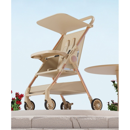 Carut Pliabil, , Usor, Compatibil cu Avionul, de Plimbat/Dormit, Parasolar, Cutie Depozitare, Tabla de Masa, 93 x 70 x 40 cm, Bej [5]