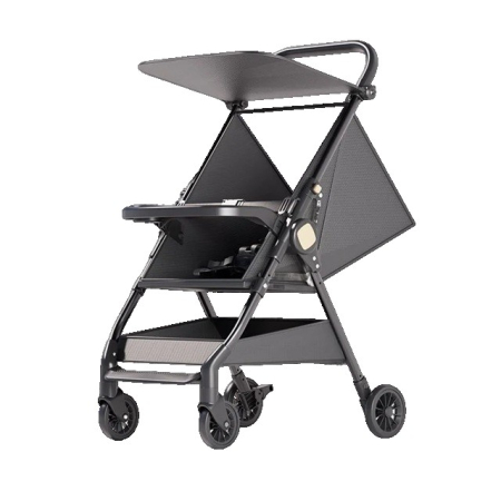 Carucioare Copii - Carut Pliabil, , Usor, Compatibil cu Avionul, de Plimbat/Dormit, Parasolar, Cutie Depozitare, Tabla de Masa, 93 x 70 x 40 cm, Negru