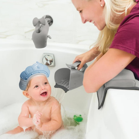 Casca de Dus, , Previne Scurgerea Apei si Samponului pe Fata, 0-12 Ani, Ajustabila, din TPE+PP, 20 x 23 cm, Model Coroana, Albastru [1]