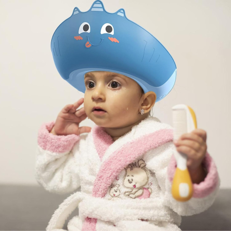 Casca de Dus, , Previne Scurgerea Apei si Samponului pe Fata, 0-12 Ani, Ajustabila, din TPE+PP, 20 x 23 cm, Model Unicorn, Albastru [3]