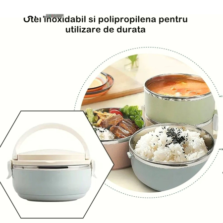 Caserola pentru alimente , lunch box, 700 ml, otel inoxidabil, maner, valva aerisire, inchidere etansa, 15 x 8.5 cm, albastru [1]