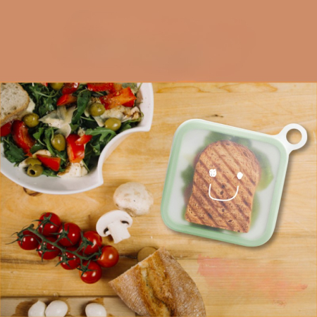 Caserola pentru sandwich , din silicon si polipropilena, portabil, usor de curatat, capac anti-scurgere, reutilizabil, 15.5 x 15.5 x 2.5 cm, verde [2]