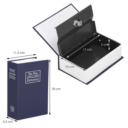 Caseta de valori, cutie metalica cu cheie, portabila, tip carte, Dictionar, albastru, 18x11.5x5.5 cm [1]