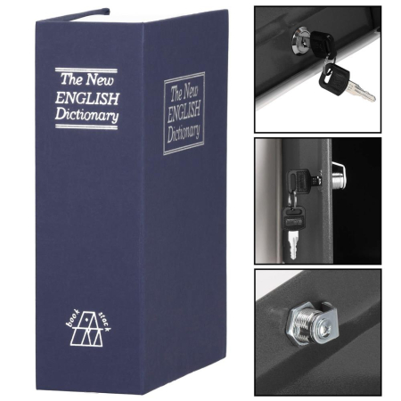 Caseta de valori, cutie metalica cu cheie, portabila, tip carte, Dictionar, albastru, 26x20.5x6.5 cm [1]
