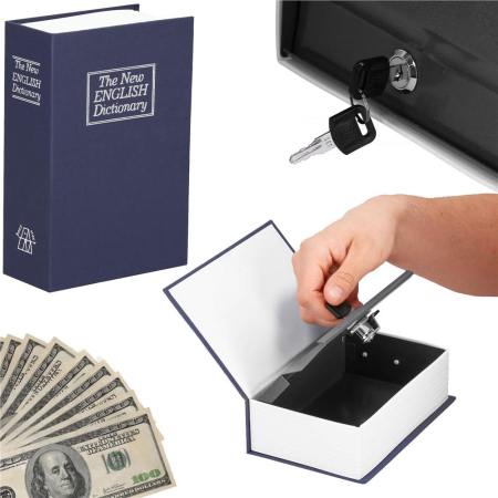 Caseta de valori, cutie metalica cu cheie, portabila, tip carte, Dictionar, albastru, 26x20.5x6.5 cm [7]