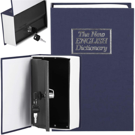 Caseta de valori, cutie metalica cu cheie, portabila, tip carte, Dictionar, albastru, 26x20.5x6.5 cm [4]