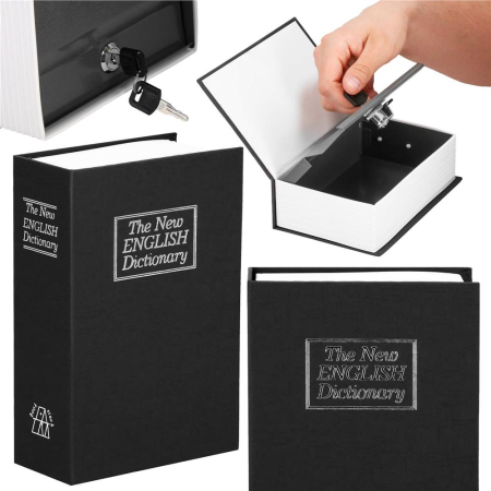Caseta de valori, cutie metalica cu cheie, portabila, tip carte, Dictionar, negru, 24x15.5x5.5 cm [13]