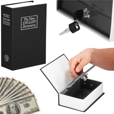 Caseta de valori, cutie metalica cu cheie, portabila, tip carte, Dictionar, negru, 24x15.5x5.5 cm [18]