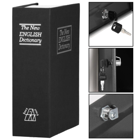 Caseta de valori, cutie metalica cu cheie, portabila, tip carte, Dictionar, negru, 24x15.5x5.5 cm [12]