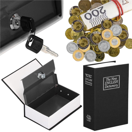 Caseta de valori, cutie metalica cu cheie, portabila, tip carte, Dictionar, negru, 24x15.5x5.5 cm [20]