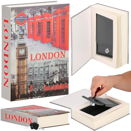 Caseta de valori, cutie metalica cu cheie, portabila, tip carte, London, 22x15.5x4.5 cm [12]