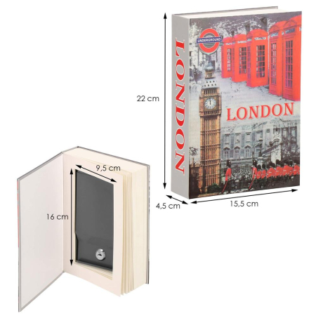 Caseta de valori, cutie metalica cu cheie, portabila, tip carte, London, 22x15.5x4.5 cm [16]