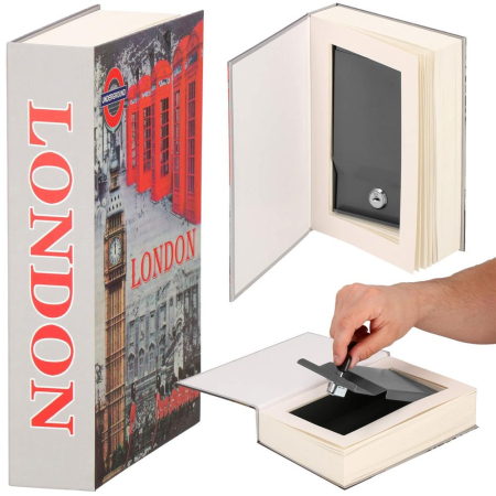 Caseta de valori, cutie metalica cu cheie, portabila, tip carte, London, 22x15.5x4.5 cm [11]