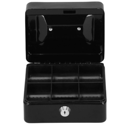 Caseta pentru bani tip cutie de valori, compartimentanta, cu cheie, metal, 15x12x8cm, negru [11]