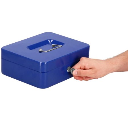 Caseta pentru bani tip cutie de valori, compartimentanta, cu cheie, metal, 20x16x9cm, albastru [6]