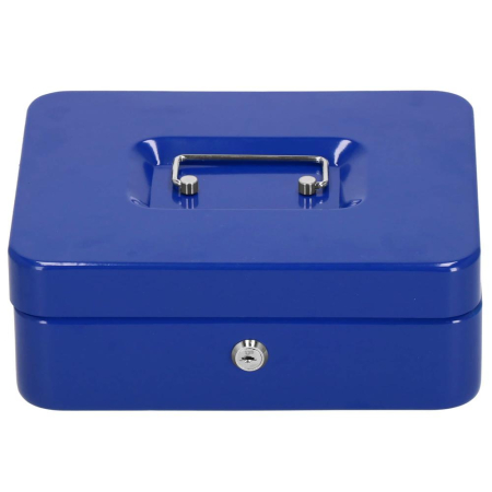 Caseta pentru bani tip cutie de valori, compartimentanta, cu cheie, metal, 20x16x9cm, albastru [12]