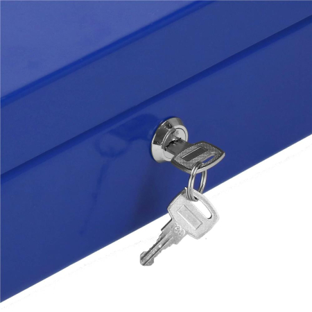 Caseta pentru bani tip cutie de valori, compartimentanta, cu cheie, metal, 20x16x9cm, albastru [4]