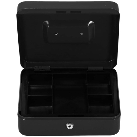 Caseta pentru bani tip cutie de valori, compartimentanta, cu cheie, metal, 30x24x9cm, negru [5]
