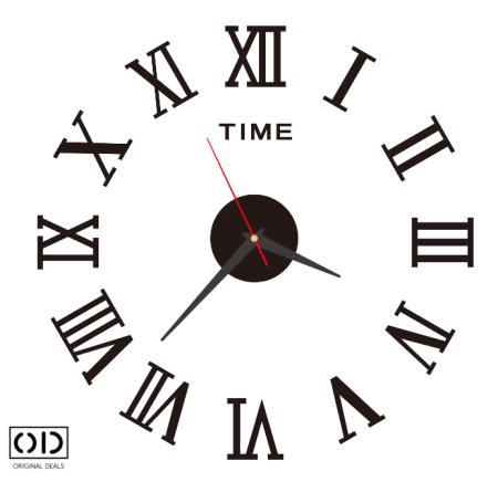 ceas perete 3d, ceas autoadeziv perete, ceas decorativ modern, ceas silentios fara ticait, ceas negru cu cifre Romane sau Arabe (3-6-9-12), ceas de perete design modern, ceas quartz perete, [4]