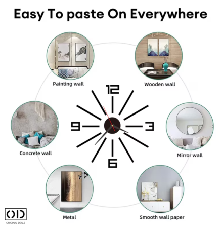 ceas perete 3d, ceas autoadeziv perete, ceas decorativ modern, ceas silentios fara ticait, ceas negru cu cifre Romane sau Arabe (3-6-9-12), ceas de perete design modern, ceas quartz perete, [5]