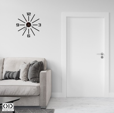 ceas perete 3d, ceas autoadeziv perete, ceas decorativ modern, ceas silentios fara ticait, ceas negru cu cifre Romane sau Arabe (3-6-9-12), ceas de perete design modern, ceas quartz perete, [8]