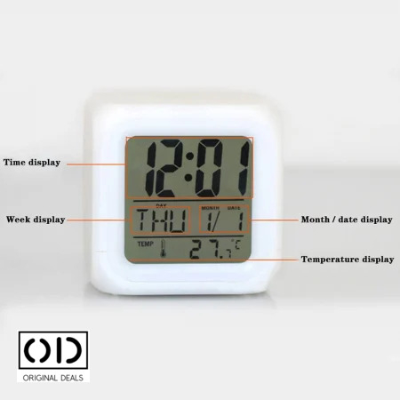 Ceas Digital Multifuntional cu Termometru, Alarma si Iluminare LED, 8 cm [7]