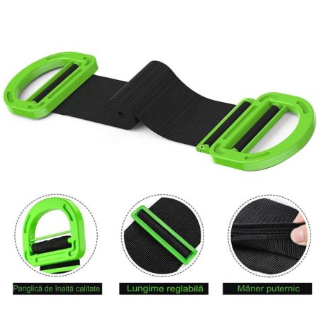 Chinga Tip Banda Elastica Pentru Transportul Obiectelor Grele, , Lungime Maxima 1.7 m, Greutate de Sustinere 100 kg, Negru/Verde [4]