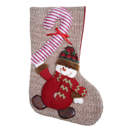 ✨TOATE PRODUSELE✨ - Ciorap Cadouri,,cu model om de zapada,maro, marimea 20x45 cm, textil, interior