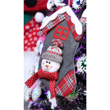 Ciorap Cadouri, model casa, culoare gri, imprimeu om de zapada, marimea 15x30 cm,  [4]