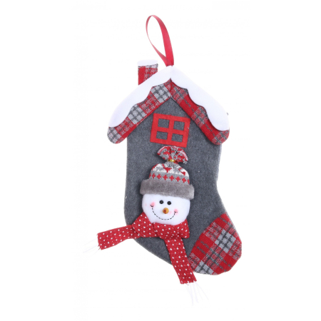 ✨TOATE PRODUSELE✨ - Ciorap Cadouri, model casa, culoare gri, imprimeu om de zapada, marimea 15x30 cm, 