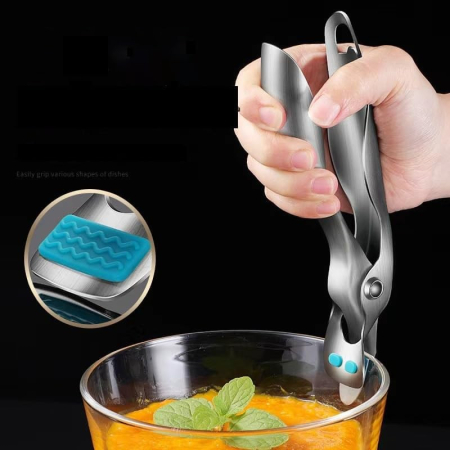 Clema pentru Boluri, , Anti-Alunecare, din Otel Inoxidabil si Silicon, de Uz Casnic, Rezistent la Temperaturi Inalte, 19.5x3.2 cm, Gri [5]