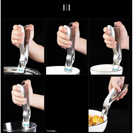 Clema pentru Boluri, , Anti-Alunecare, din Otel Inoxidabil si Silicon, de Uz Casnic, Rezistent la Temperaturi Inalte, 19.5x3.2 cm, Gri [3]