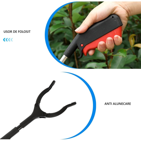 Cleste pentru Colectarea Deseurilor, , din Metal si Plastic, 30 cm, Fara Maini Murdare, Negru/Rosu [1]