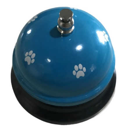 Articole pentru Animale - Clopotel Metalic Multifunctional, , Alastru cu Imprimeu Labuta Alba, 7.5x7.5x6.5 cm, Dresaj, Receptie, Restaurante