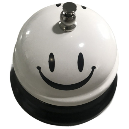 Accesorii Bucătărie - Clopotel Metalic Multifunctional, , Alb cu Imprimeu Smiley Face, 7.5x7.5x6.5 cm, Receptie, Restaurant, Cafenele