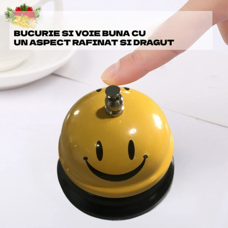 Clopotel Metalic Multifunctional, , Galben cu Imprimeu Smiley Face, 7.5x7.5x6.5 cm, Receptie, Restaurant, Cafenele [2]