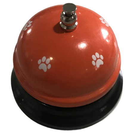 Articole pentru Animale - Clopotel Metalic Multifunctional, , Portocaliu cu Imprimeu Labuta Alba, 7.5x7.5x6.5 cm, Dresaj, Receptie, Restaurante
