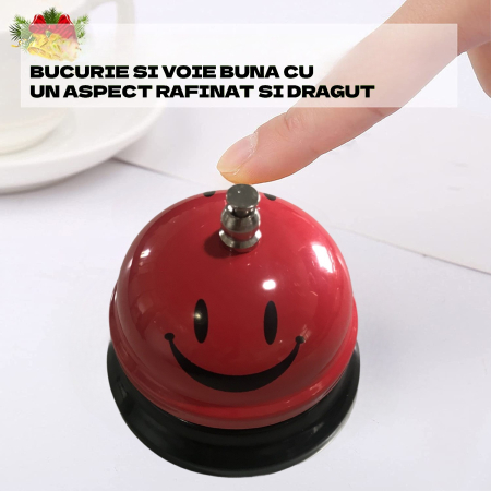Clopotel Metalic Multifunctional, , Rosu cu Imprimeu Smiley Face, 7.5x7.5x6.5 cm, Receptie, Restaurant, Cafenele [2]